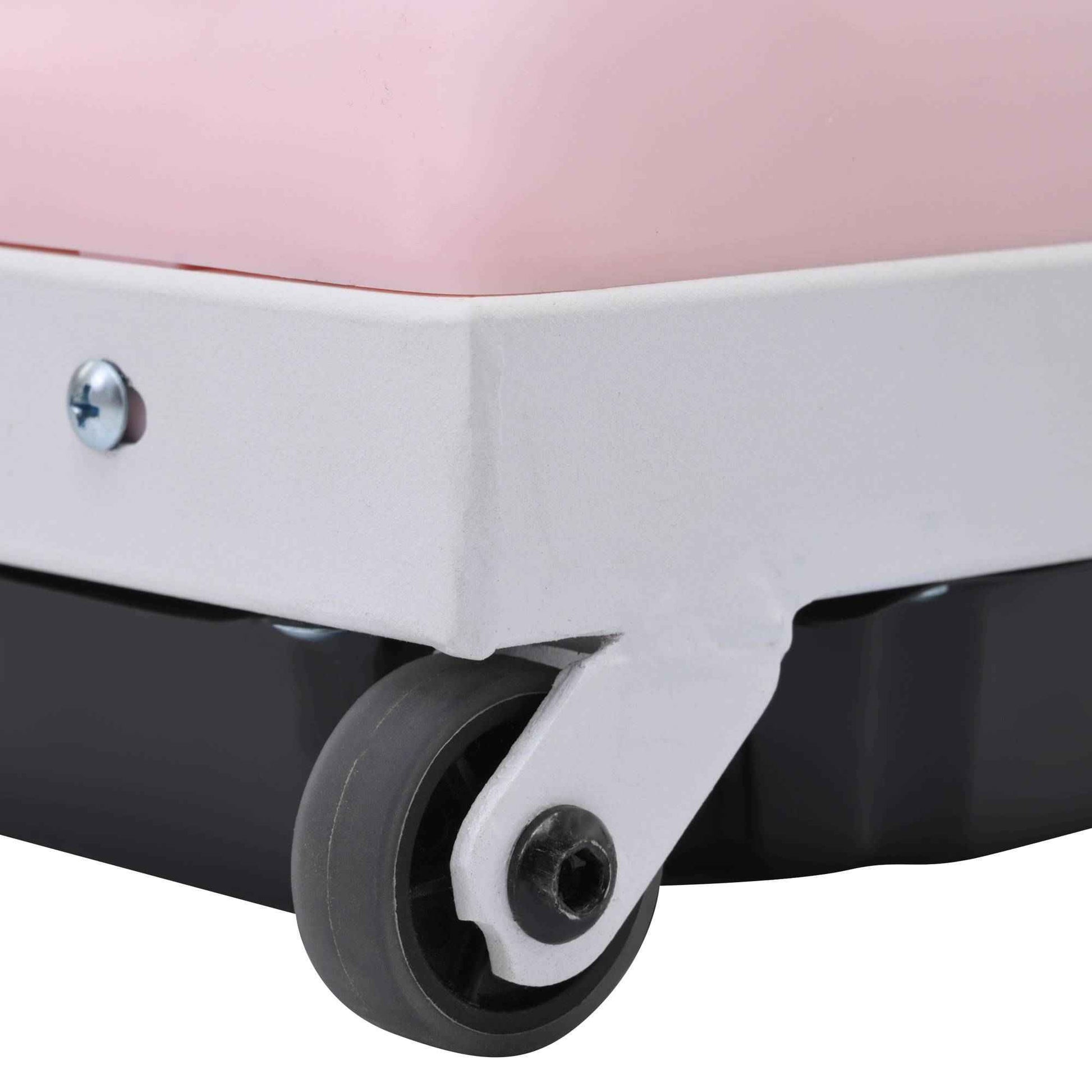 Close-up of Class A under desk treadmill with Bluetooth showing sturdy caster wheel for easy mobility