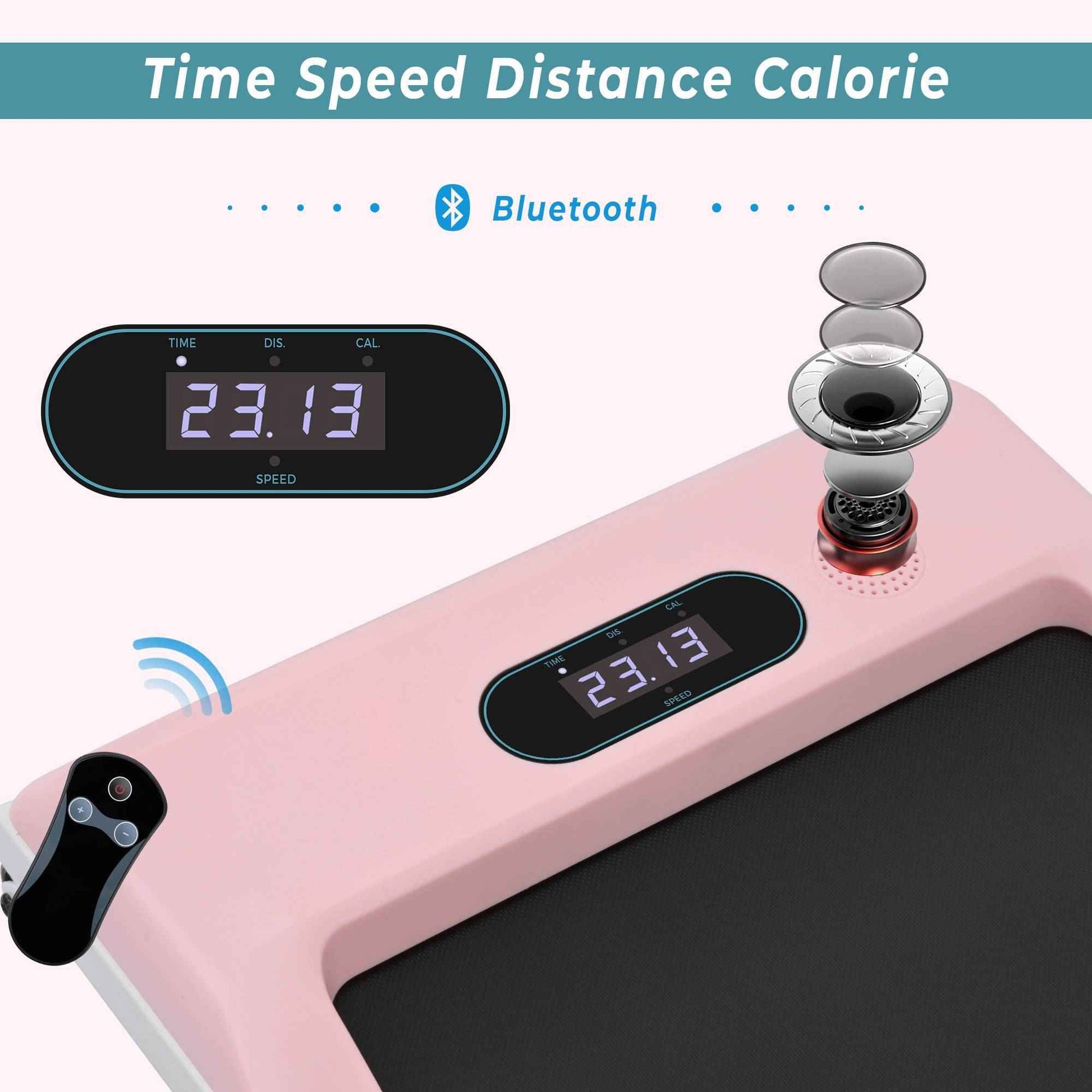 Class A pink under desk treadmill with Bluetooth digital display and remote control